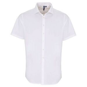 Premier Mens Poplin Stretch Short-Sleeved Shirt / White